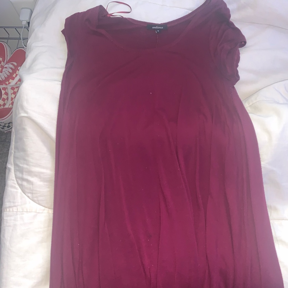 a purple flowy dress